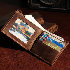 Leather Mens Vintage Leather Wallet Men Small Wallets Trifold for Men - imessengerbags