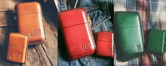 Beige Leather Mens Engraved Cigarette Holder Case Vintage Custom Cigarette Case for Men