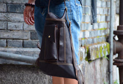 Genuine Leather Mens Cool Chest Bag Sling Bag Crossbody Bag Travel Bag Hiking Bag for men - imessengerbags