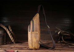 Genuine Leather Mens Cool Chest Bag Sling Bag Crossbody Bag Travel Bag Hiking Bag for men - imessengerbags
