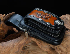Cool Leather Mens Engraved Scorpion Biker Belt Pouch Waist Bag Drop Leg Bag for Men