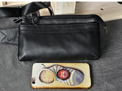 Black Leather Fanny Pack Mens Waist Bag Hip Pack Belt Bag for Men - imessengerbags