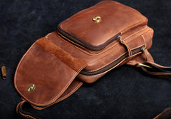 Genuine Leather Mens Cool Chest Bag Sling Bag Crossbody Bag Travel Bag Hiking Bag for men - imessengerbags