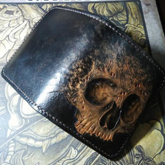 Handmade Leather Skull Tooled Mens billfold Wallet Cool Leather Wallet Slim Wallet for Men - imessengerbags