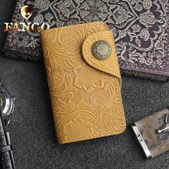 Handmade Leather Floral Mens Cool Key Wallet Wallet Card Holder Small Card Keychain Wallets for Men - imessengerbags
