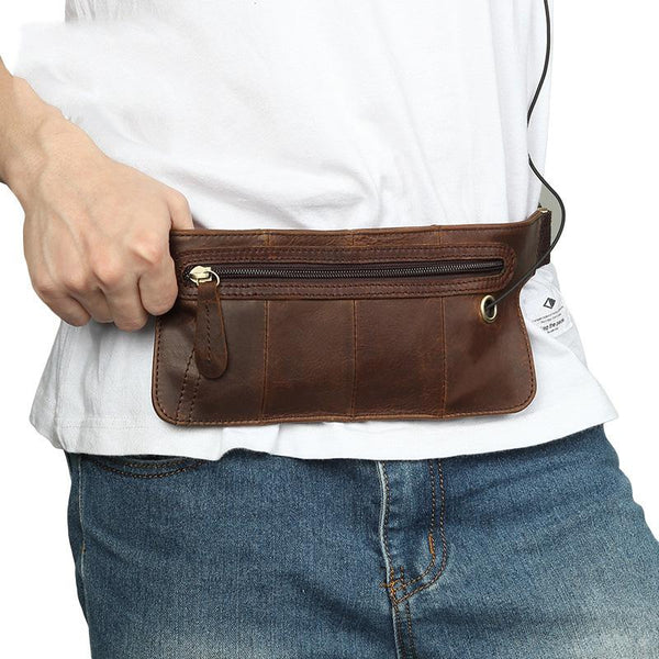 Vintage Leather Slim Fanny Pack Mens Waist Bag Hip Pack Belt Bag for Men