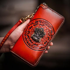 Handmade Leather Tibetan Mens Chain Biker Wallet Cool Leather Wallet Long Clutch Wallets for Men - imessengerbags