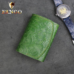 Handmade Leather Floral Mens Trifold Cool billfold Wallet Card Holder Small Card Slim Wallets for Men - imessengerbags