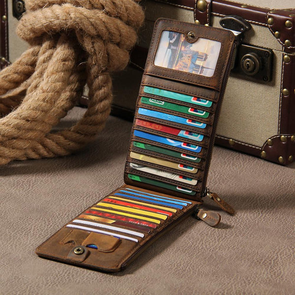 Leather Mens Clutch Vintage Coffee Brown Multi Card Phone Wallet for Men - imessengerbags