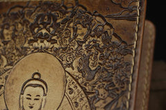 Handmade Leather Tooled Shakya Muni Buddhism Mens Long Wallet Cool Leather Wallet Clutch Wallet for Men - imessengerbags