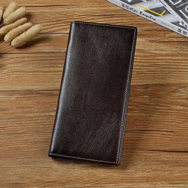 Cool Leather Mens Bifold Wallet Coffee Long Wallet for Men with Multi Cards - imessengerbags