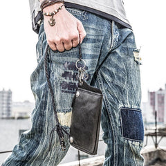 Genuine Mens Cool Long Leather Chain Wallet Cards Biker Trucker Wristlet Wallet
