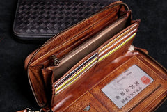 Handmade Leather Mens Cool Long Leather Wallet Card Wallet Clutch Wristlet Wallet for Men - imessengerbags