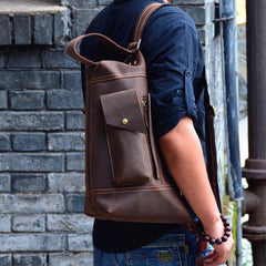 Genuine Leather Mens Cool Chest Bag Sling Bag Crossbody Bag Travel Bag Hiking Bag for men