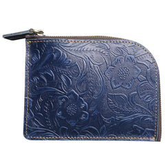 Handmade Leather Floral Mens Front Pocket Wallet Cool Slim Leather Wallet Men billfold Wallets Bifold for Men - imessengerbags