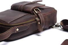 Genuine Leather Mens Cool Chest Bag Sling Bag Crossbody Bag Travel Bag Hiking Bag for men