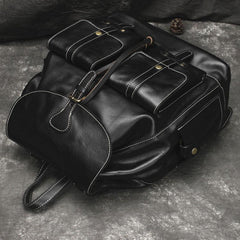 Cool Mens Leather Black Backpack for School Backpack Travel Backpack Hiking Backpack For Men