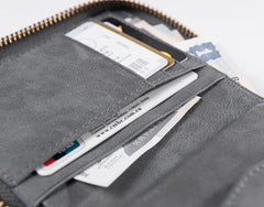 Handmade Leather Mens Cool Slim Leather Zipper Wallet Men Small Wallets Bifold for Men - imessengerbags