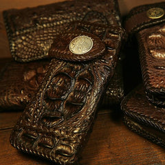 Handmade Leather Crocodile skin Biker Wallet Mens Cool Chain Wallet Trucker Wallet with Chain - imessengerbags