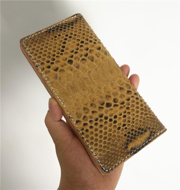 [On Sale] Handmade Vintage Mens Snake Skin Long Wallet Bifold Long Wallet for Men