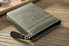 Handmade Leather Mens Cool Slim Leather Zipper Wallet Men Small Wallets Bifold for Men - imessengerbags