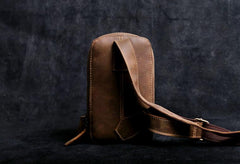 Handmade Leather Mens Cool Chest Bag Sling Bag Crossbody Bag Travel Bag Hiking Bag for men