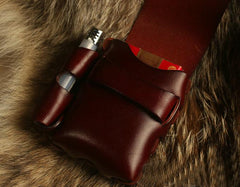 Cool Leather Mens Cigarette Case Cigarette Holder with Belt Loop Lighter Holder for Men