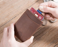 Handmade Leather Mens Cool Short Wallet Card Holder Small Card Slim Wallets for Men - imessengerbags