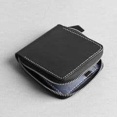 Handmade Leather Mens Cool Slim Leather Zipper Wallet Men Small Wallets Bifold for Men - imessengerbags