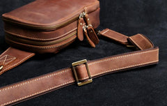 Handmade Leather Mens Cool Chest Bag Sling Bag Crossbody Bag Travel Bag Hiking Bag for men