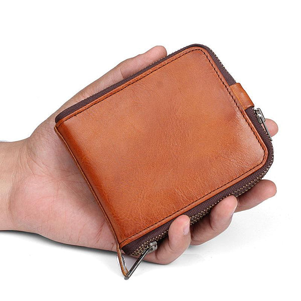 Handmade Mens Cool billfold Leather Wallet Men Small Wallets Bifold for Men - imessengerbags