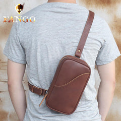 Genuine Leather Mens Cool Chest Bag Sling Bag Crossbody Bag Travel Bag Hiking Bag for men
