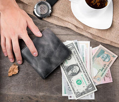 Handmade Leather Mens Cool Slim Leather Wallet Men Small Wallets Bifold for Men - imessengerbags