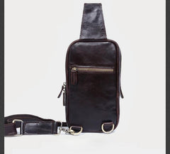 Handmade Leather Mens Cool Chest Bag Sling Bag Crossbody Bag Travel Bag Hiking Bag for men