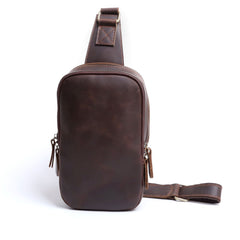 Handmade Leather Mens Cool Chest Bag Sling Bag Crossbody Bag Travel Bag Hiking Bag for men