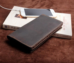 Handmade Leather Mens Wallet Cool Long Leather Wallet Clutch Wristlet Wallet for Men - imessengerbags