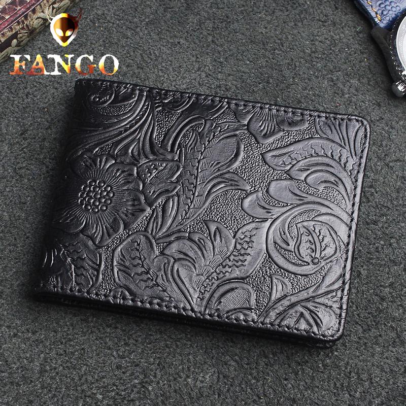 Handmade Leather Floral Mens License Wallets Cool Short Wallet Card Holder Small Card Slim Wallets for Men - imessengerbags