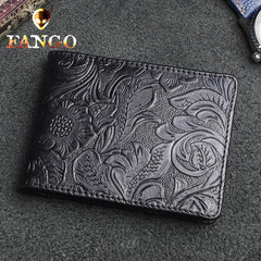 Handmade Leather Floral Mens License Wallets Cool Short Wallet Card Holder Small Card Slim Wallets for Men - imessengerbags