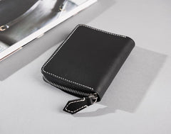 Handmade Leather Mens Cool Slim Leather Zipper Wallet Men Small Wallets Bifold for Men - imessengerbags