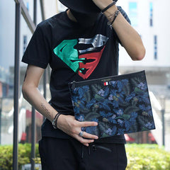 Handmade Leather Mens Clutch Parrots Cool Slim Wallet Zipper Clutch Wristlet Wallet for Men
