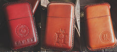 Beige Leather Mens Engraved Carp Cigarette Holder Case Vintage Custom Cigarette Case for Men