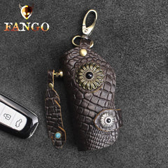 Handmade Leather Floral Mens Cool Car Key Wallet Coin Wallet Pouch Car KeyChain for Men - imessengerbags