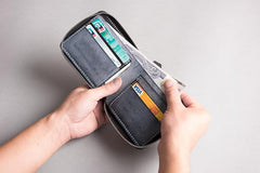Handmade Leather Mens Cool Slim Leather Zipper Wallet Men Small Wallets Bifold for Men - imessengerbags