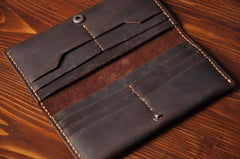 Handmade Leather Mens Cool Long Leather Wallet Bifold Clutch Wallet for Men