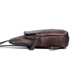 Handmade Genuine Leather Mens Cool Chest Bag Sling Bag Crossbody Bag Travel Bag Hiking Bag for men - imessengerbags