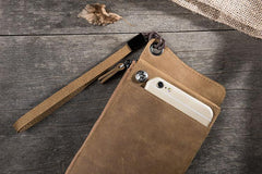 Handmade Leather Mens Cool Long Chain Wallet Phone Biker Trucker Wristlet Wallet - imessengerbags