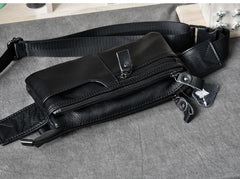 Black Leather Fanny Pack Mens Waist Bag Hip Pack Belt Bag for Men