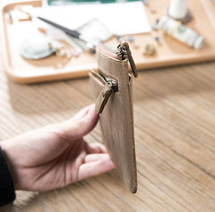 Handmade Leather Mens Clutch Wallet Cool Leather Wallet Zipper Phone Wallets for Men