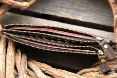 Handmade Leather Mens Cool Long Leather Wallet Card Clutch Wallet for Men
