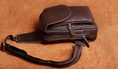 Genuine Leather Mens Cool Chest Bag Sling Bag Crossbody Bag Travel Bag Hiking Bag for men - imessengerbags